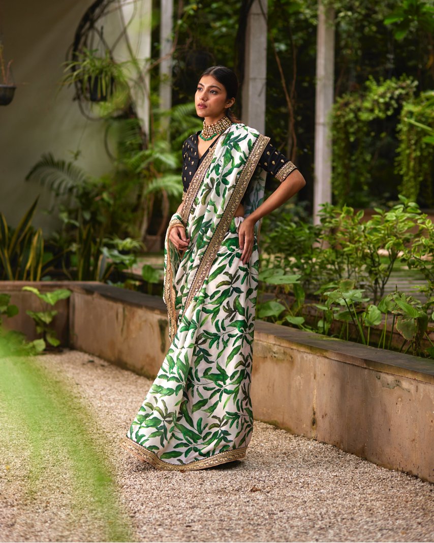 Green Handbrush Chiffon Saree