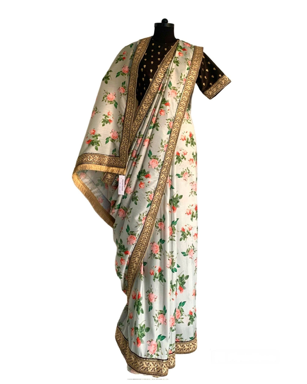 Saree Floral - Mint Green/Black - Mayura Kumar