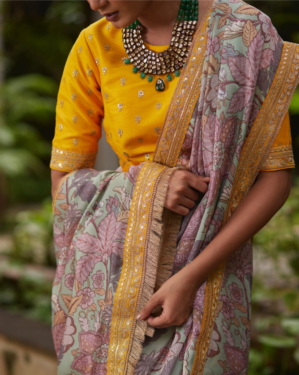 Saree Floral - MintGreen/Yellow - Mayura Kumar