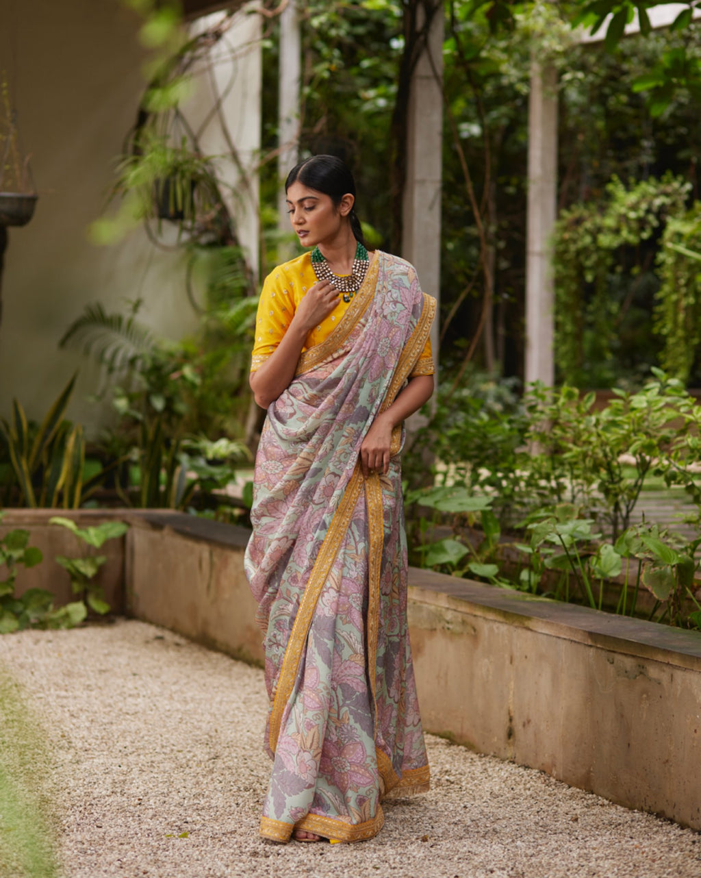 Saree Floral - MintGreen/Yellow - Mayura Kumar