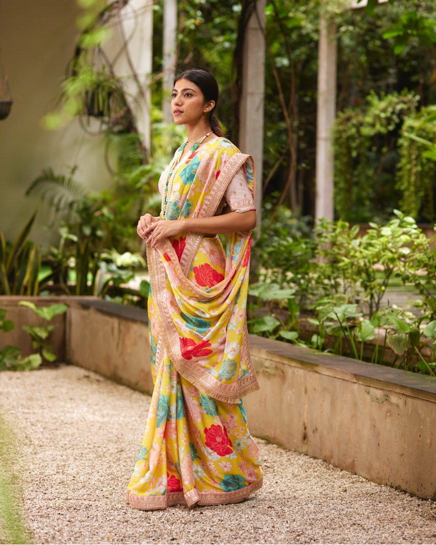 Saree Floral - Pink/Yellow - Mayura Kumar
