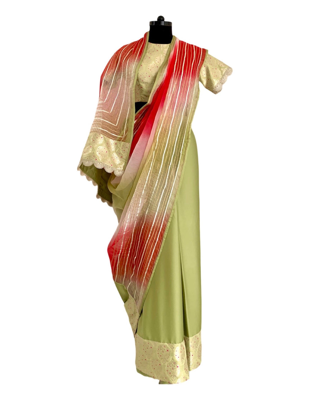 Saree Gota - Lime Green/Red - Mayura Kumar