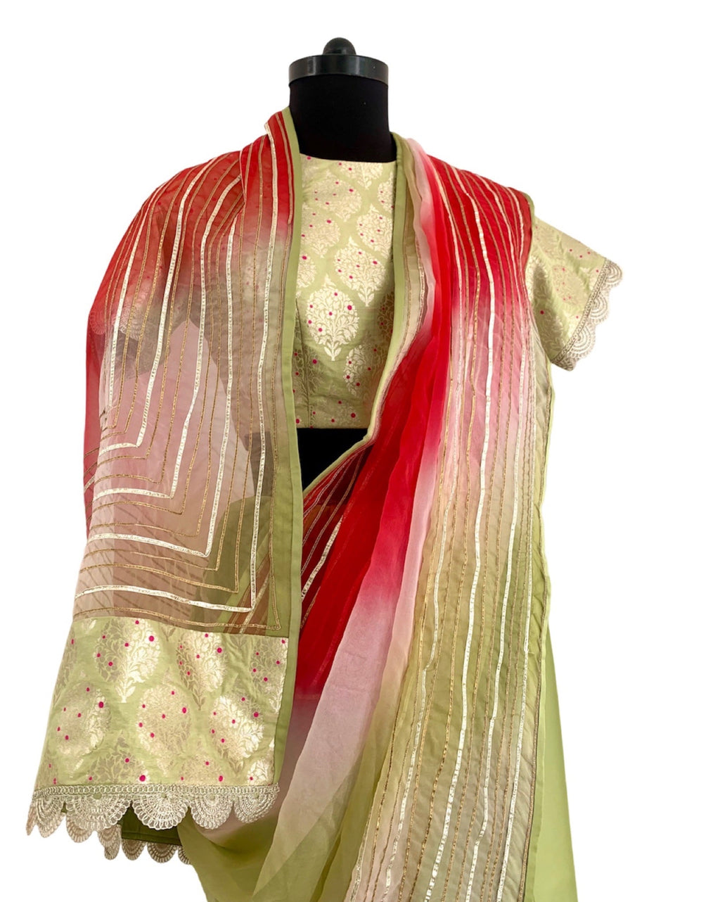 Saree Gota - Lime Green/Red - Mayura Kumar