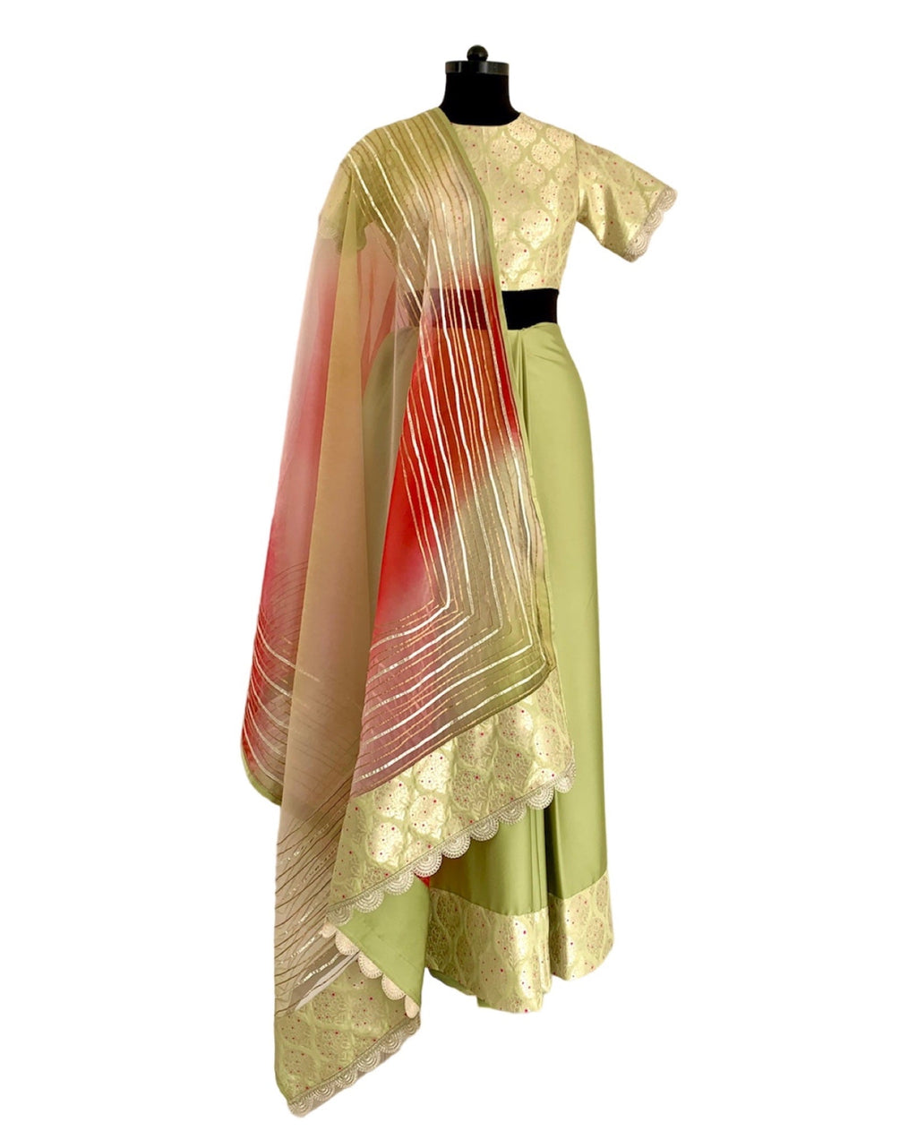 Saree Gota - Lime Green/Red - Mayura Kumar
