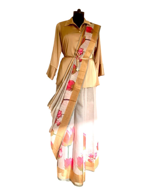 Saree Linen - Grey/Pink - Mayura Kumar