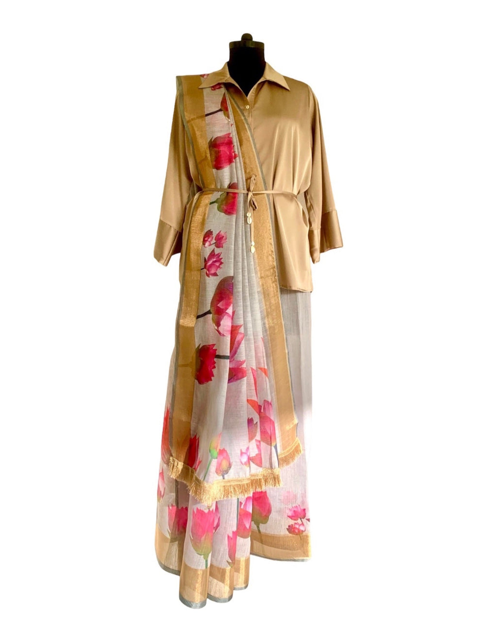 Saree Linen - Grey/Pink - Mayura Kumar