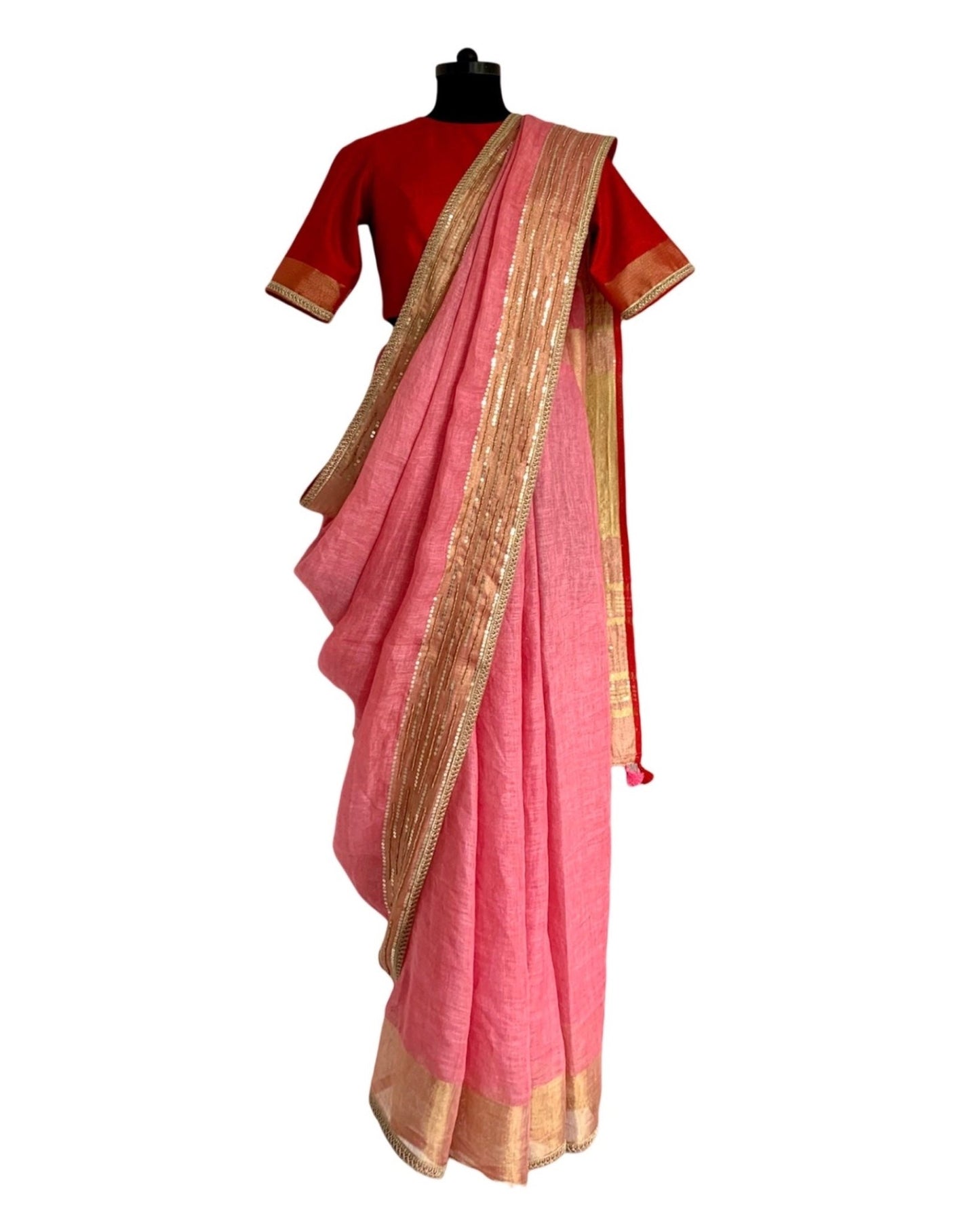 Saree Linen - Pink/Red - Mayura Kumar