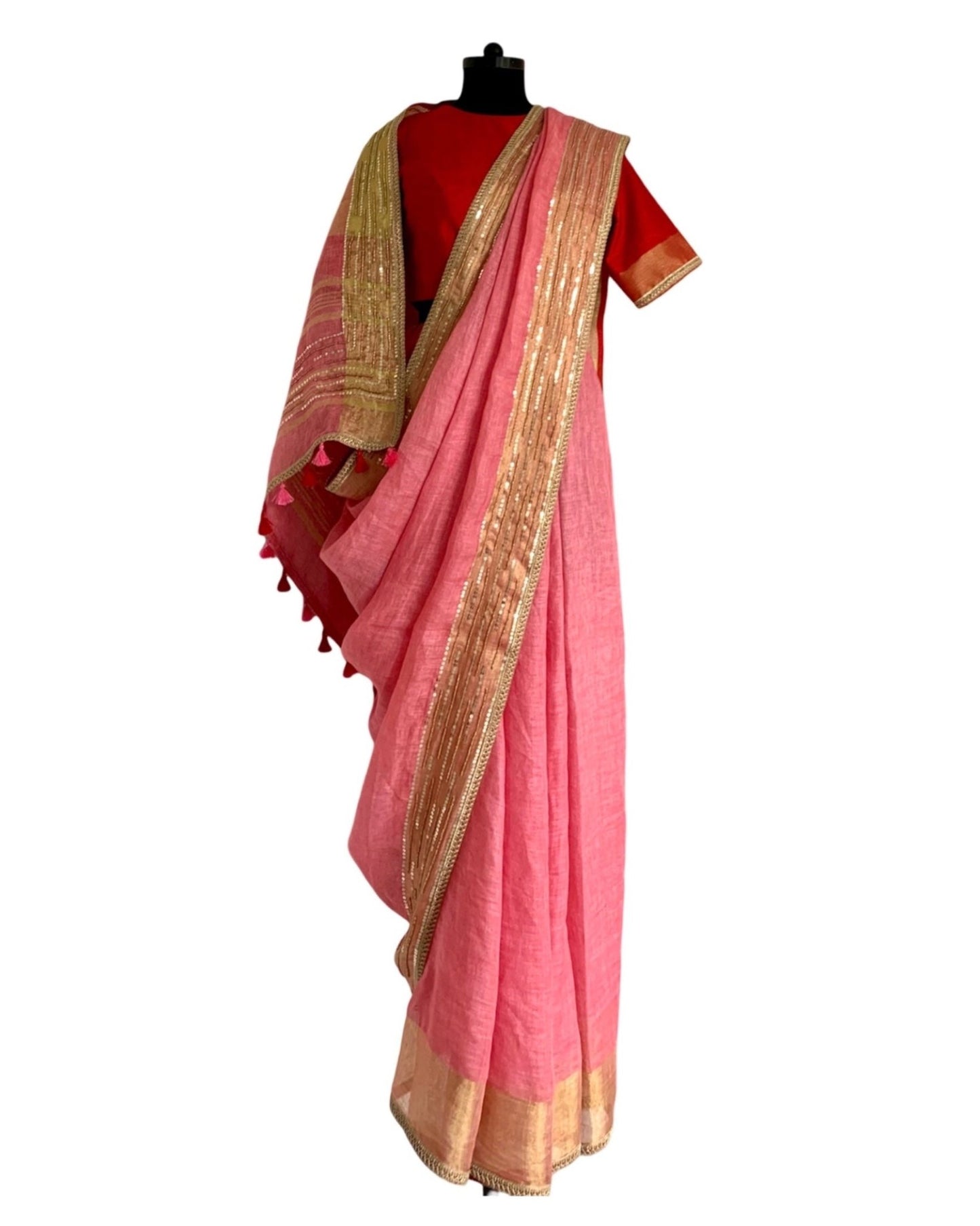 Saree Linen - Pink/Red - Mayura Kumar