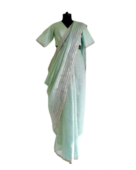 Saree Linen - Powder Blue/Silver - Mayura Kumar